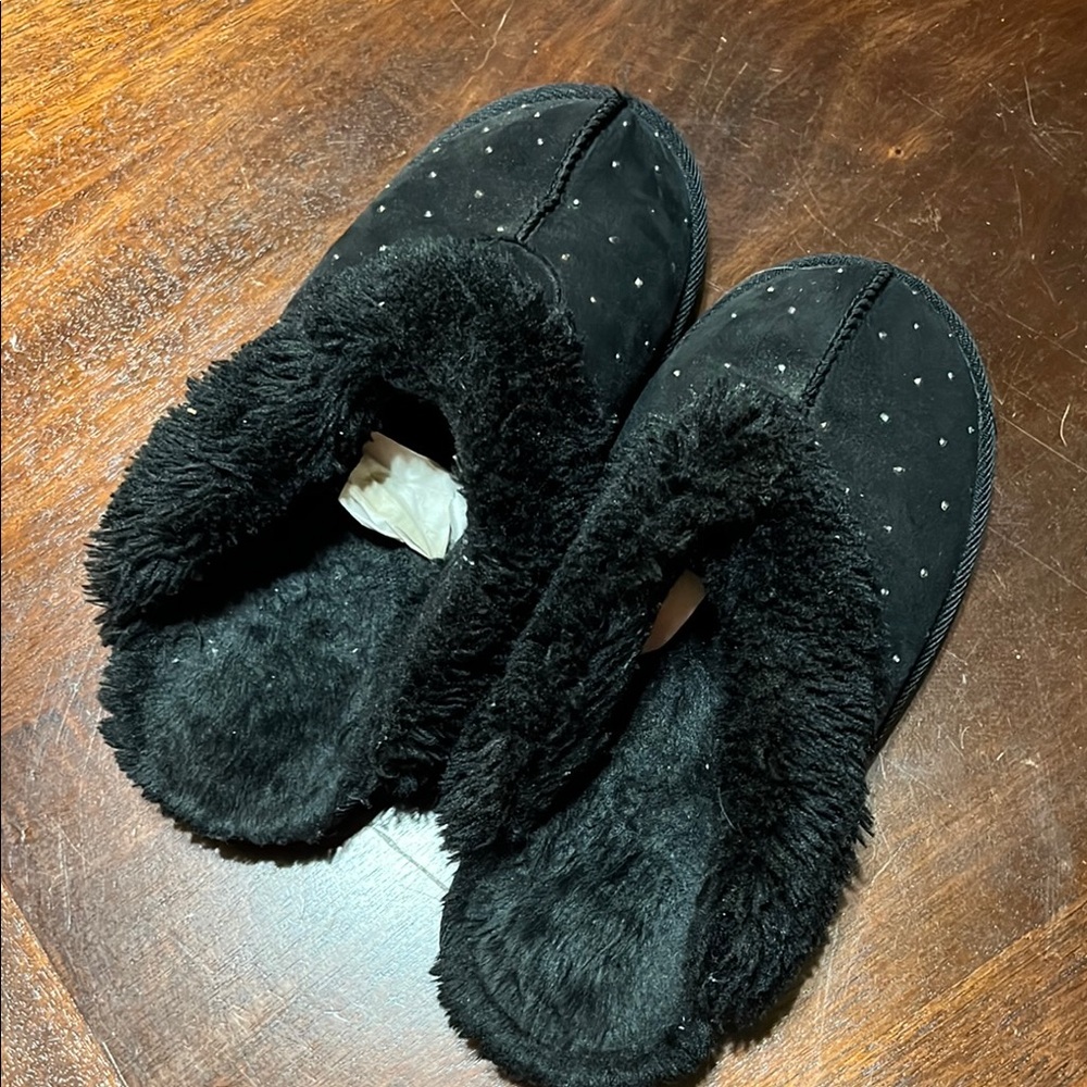 Target Black Fuzzy Moccasin backless rhinestoned Slippers